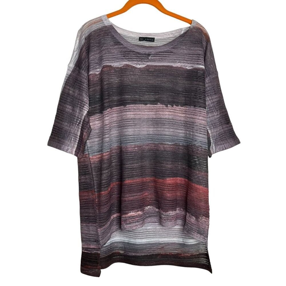Nally‎ and Millie Watercolor Stripe High Low Knit Tunic Top Size S/M